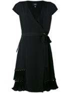 Cavalli Class - Pleated Trim Wrap Dress - Women - Silk/polyester/acetate - 44, Black, Silk/polyester/acetate