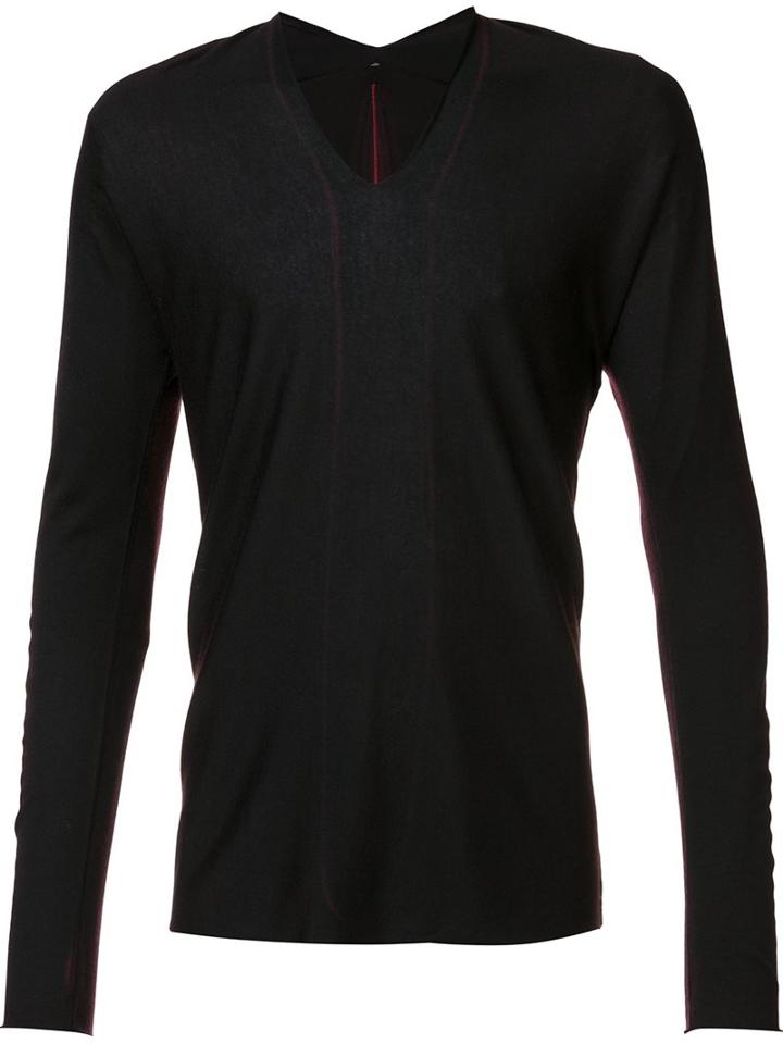 Label Under Construction V-neck Jumper, Men's, Size: 48, Black, Silk/cashmere
