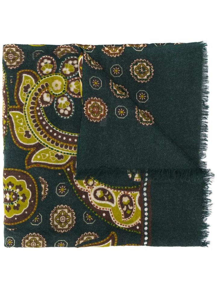 Altea Paisley Print Fine Knit Scarf - Green