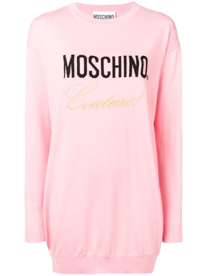 Moschino Logo Intarsia Knitted Dress - Pink
