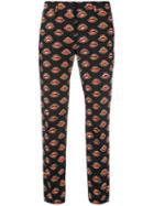 Prada Lip Print Trousers, Women's, Size: 38, Black, Cotton/spandex/elastane/cupro
