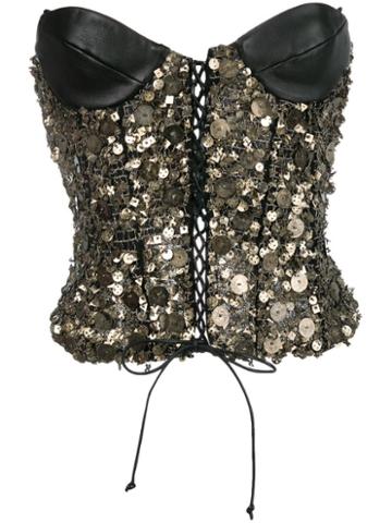 Krizia Pre-owned Sequined Corset Top - Black