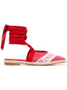 Jw Anderson Ruby Red Logo Ballerina Leather Espadrilles