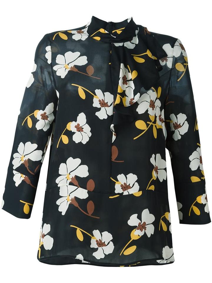 Marni Floral Print Blouse, Women's, Size: 48, Black, Silk