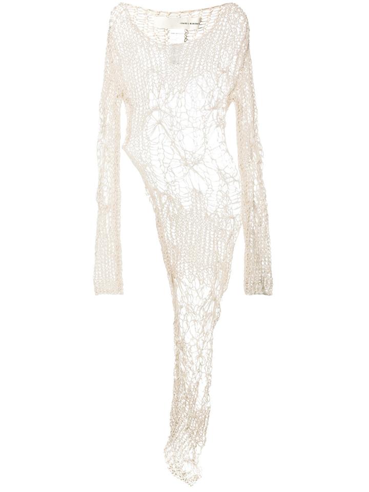 Isabel Benenato Open Knit Asymmetric Blouse - White