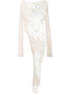 Isabel Benenato Open Knit Asymmetric Blouse - White