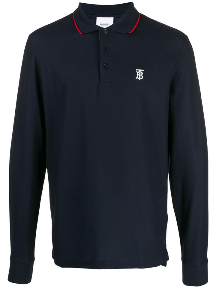 Burberry Embroidered Logo Polo Shirt - Blue