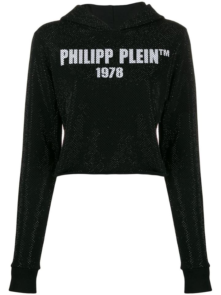 Philipp Plein Logo Printed Cropped Hoodie - Black