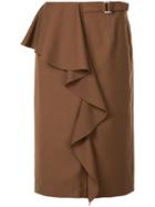 Loveless Ruffle Front Pencil Skirt - Brown