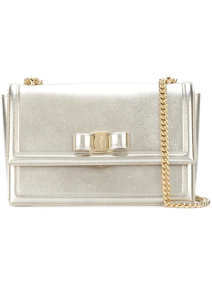 Salvatore Ferragamo - Metallic Vara Flap Bag - Women - Calf Leather/metal - One Size, Nude/neutrals, Calf Leather/metal