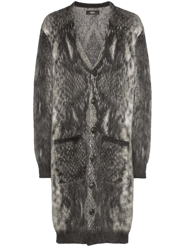 Amiri Python-intarsia Long Cardigan - Grey