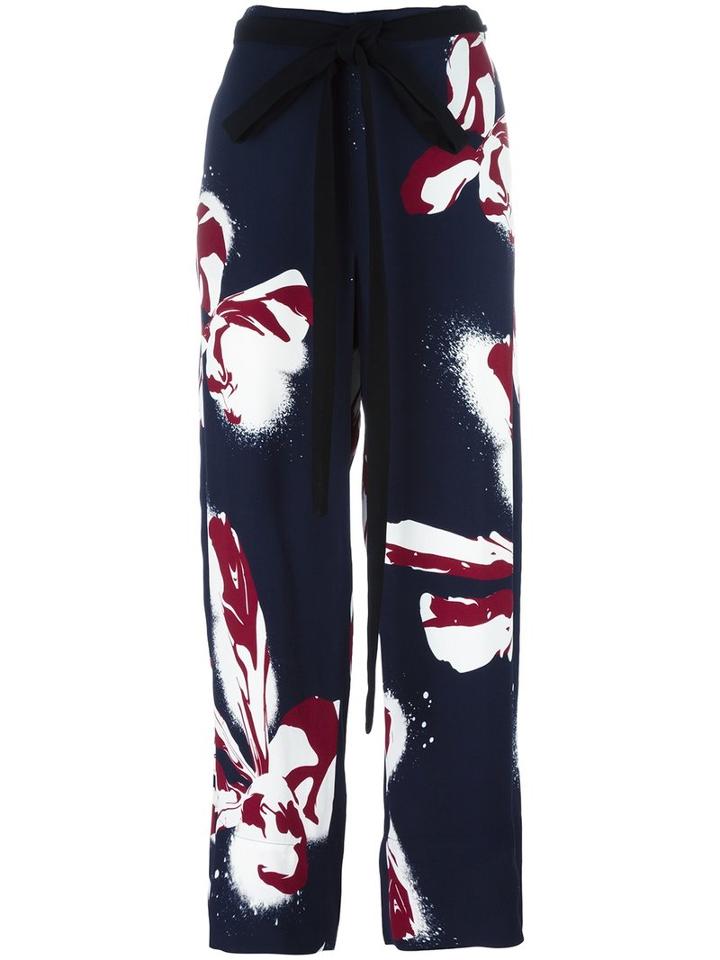 Cédric Charlier Floral Print Wide Trousers, Women's, Size: 40, Blue, Rayon