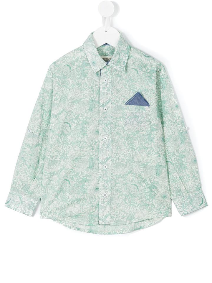 Cashmirino - Linear Floral Print Shirt - Kids - Cotton - 4 Yrs, Green