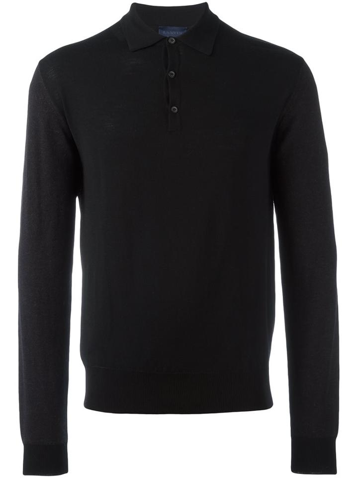 Lanvin Long Sleeved Polo Shirt, Men's, Size: Xl, Black, Silk/cotton/nylon/alpaca