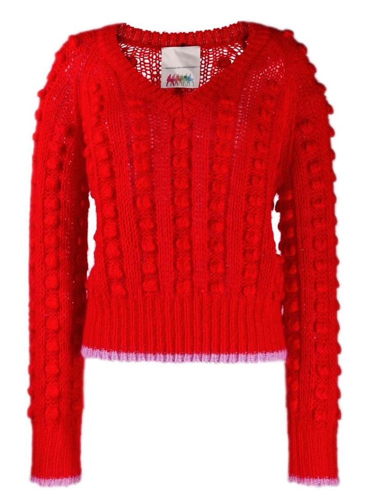 Marco De Vincenzo Contrasting Trim Chunky Jumper - Red