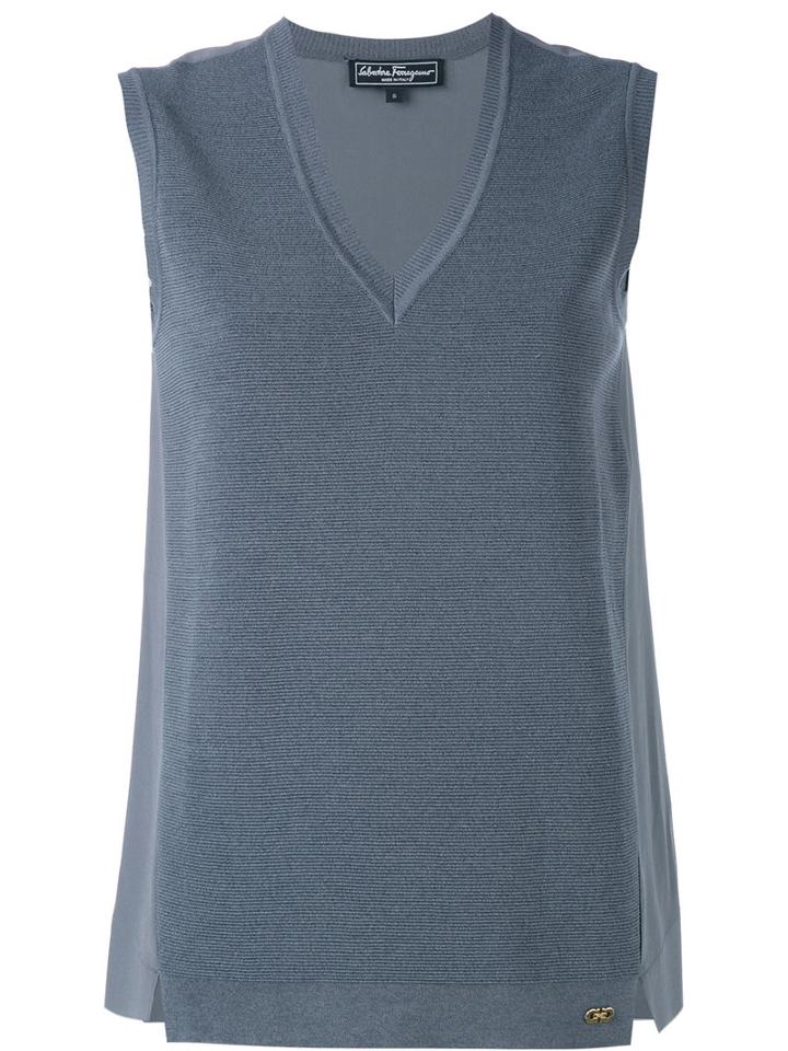 Salvatore Ferragamo - Knitted Top - Women - Silk/cotton - L, Grey, Silk/cotton