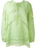 Ermanno Scervino Lace Detailing Long Blouse, Women's, Size: 46, Green, Linen/flax/viscose/polyester/polyamide