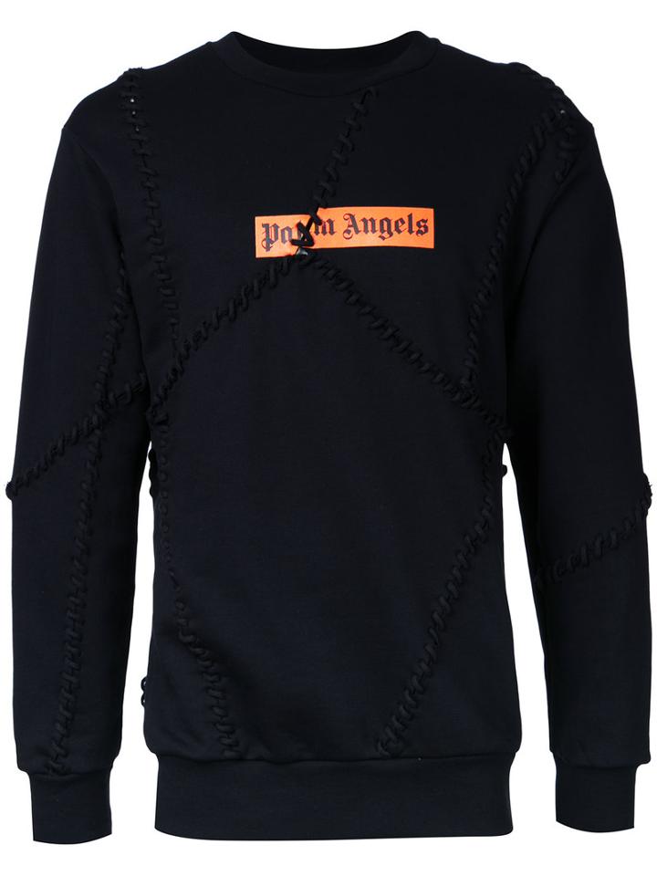 Palm Angels Lace-up Patched Sweatshirt, Men's, Size: Medium, Black, Cotton