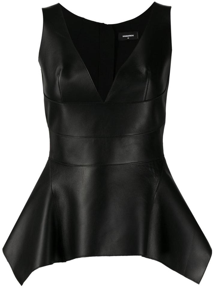 Dsquared2 V-neck Leather Top - Black