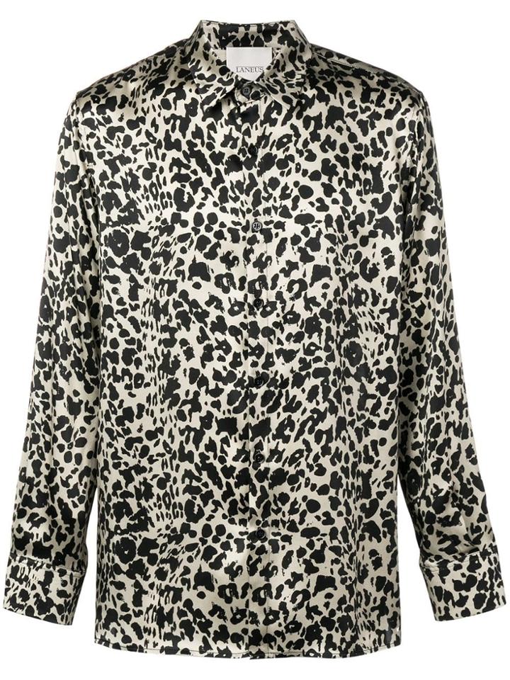 Laneus Leopard Print Shirt - Black