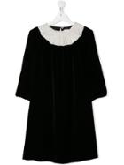 Bonpoint Teen Contrast Collar Velvet Dress - Black