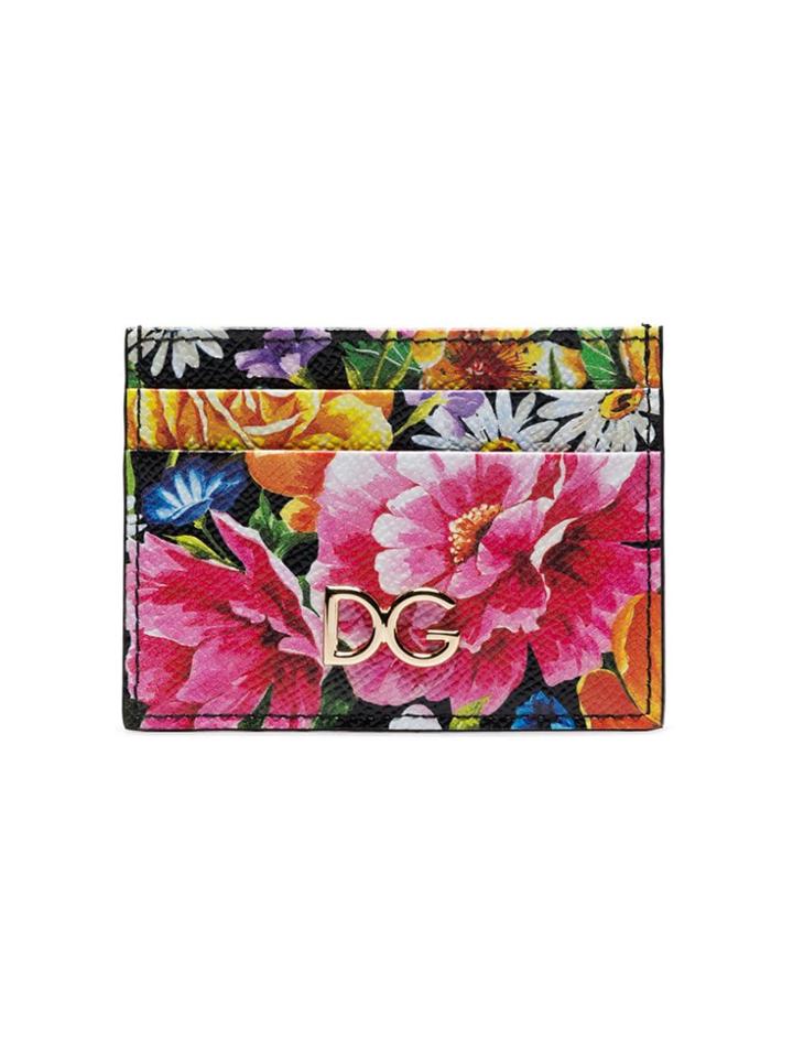 Dolce & Gabbana Multicoloured Floral-print Leather Card Holder - Pink