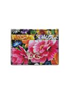 Dolce & Gabbana Multicoloured Floral-print Leather Card Holder - Pink