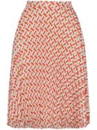 Burberry Monogram Printed Pleated Chiffon Skirt - Vermillion Red Ip Pt