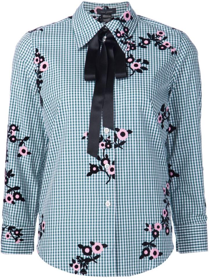 Marc Jacobs Floral Gingham Shirt, Women's, Size: 4, Green, Cotton/nylon
