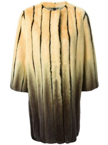 Fendi Striped Fur Cocoon Coat - Yellow