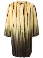 Fendi Striped Fur Cocoon Coat - Yellow