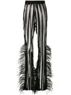 Loulou Embellished Feather Trim Trousers - Black