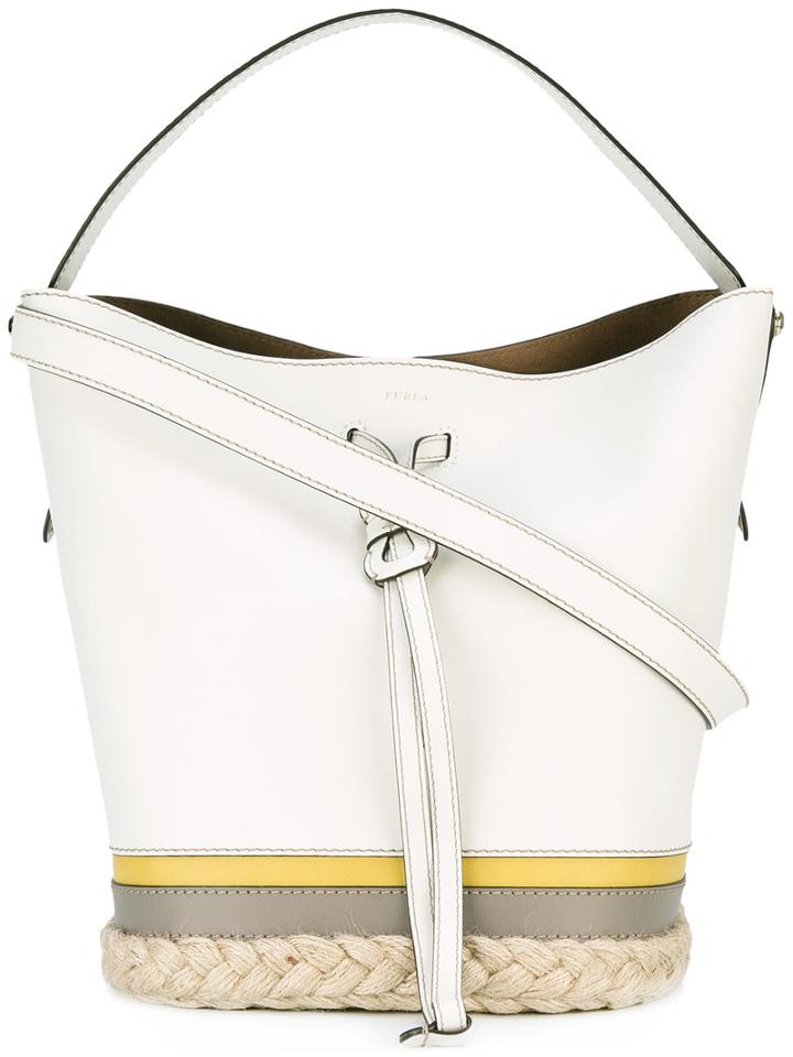Furla - Raffia Trim Drawstring Tote - Women - Raffia/calf Leather - One Size, Nude/neutrals, Raffia/calf Leather