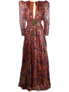 Dundas Printed Plunge Evening Dress - Red