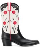 Semicouture Floral Cowboy Boots - Black