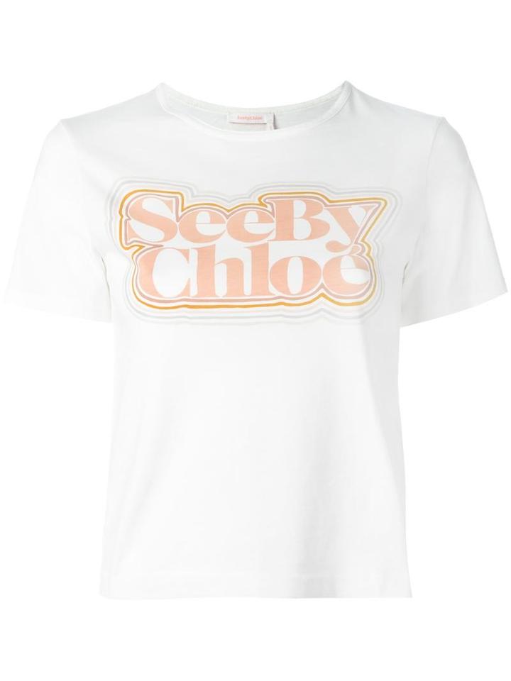 See By Chloé Logo Print T-shirt, Women's, Size: Medium, White, Cotton