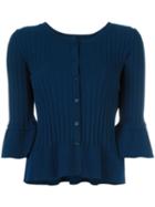 Twin-set Ruffled Hem Fitted Cardigan, Women's, Size: Small, Blue, Viscose/polyester