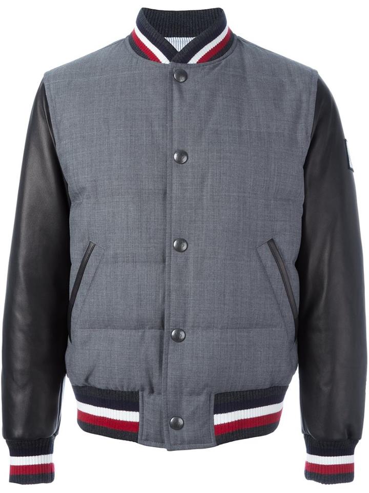 Moncler Gamme Bleu Varsity Jacket, Men's, Size: 4, Grey, Cotton/feather Down/nylon/wool