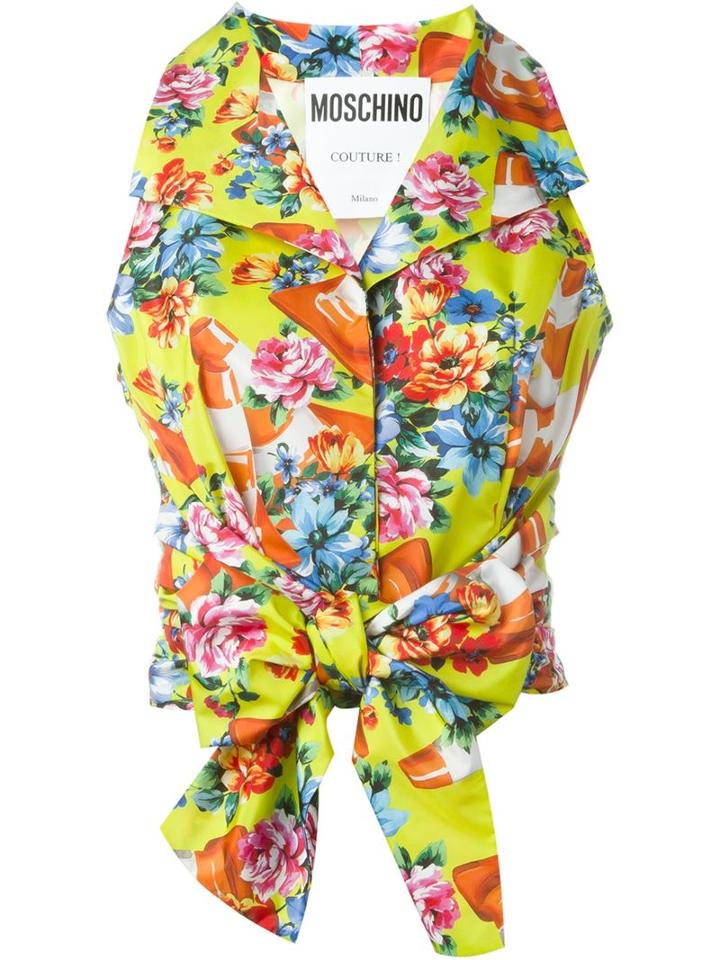 Moschino Floral And Traffic Cone Print Blouse