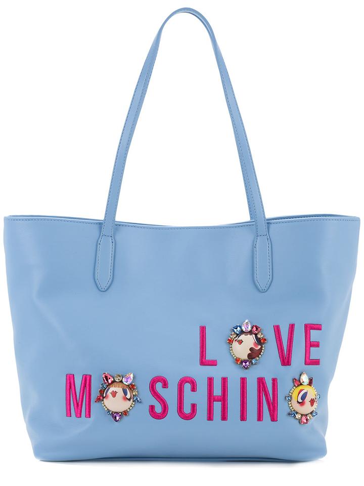 Love Moschino - Logo Shopper Tote - Women - Polyurethane - One Size, Blue, Polyurethane