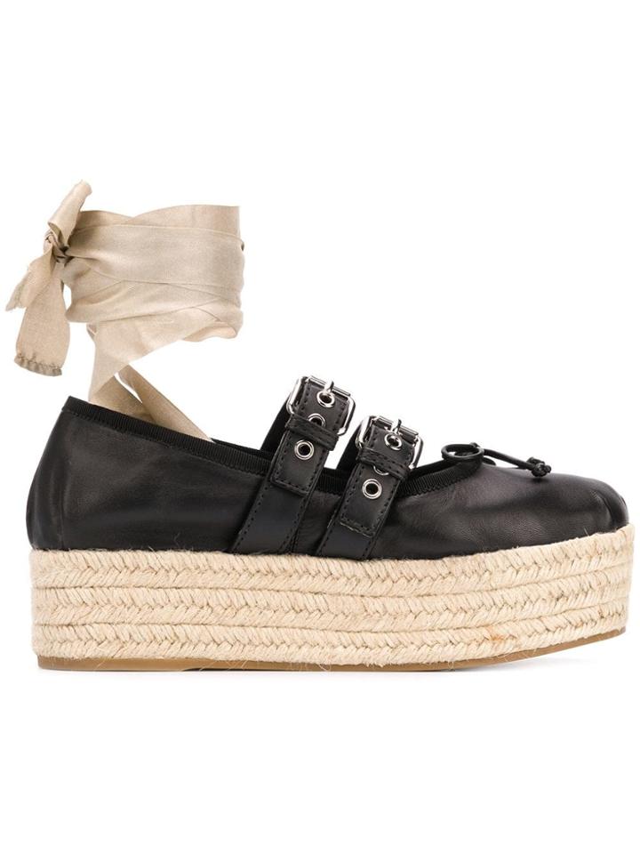 Miu Miu Raffia Sole Ballerina Shoes - Black