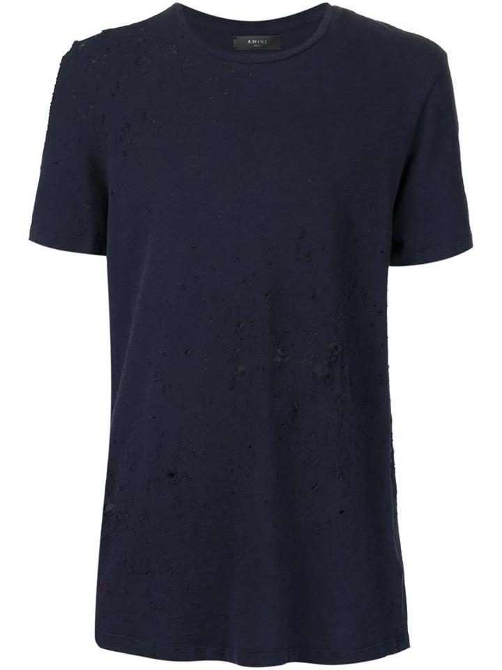 Amiri Distressed T-shirt, Men's, Size: Large, Blue, Cotton