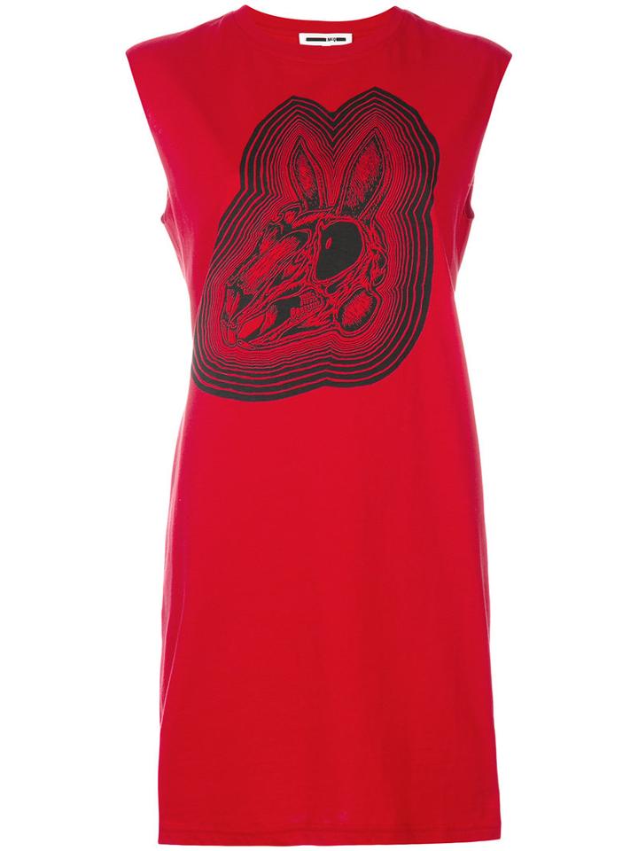 Mcq Alexander Mcqueen - Skull Rabbit Print Dress - Women - Cotton - Xs, Red, Cotton