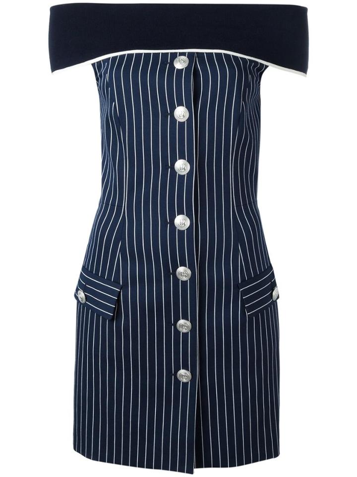 Pierre Balmain Pinstripe Off-shoulder Dress - Blue
