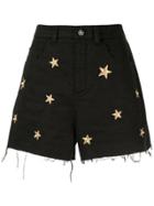 Saint Laurent Star Embroidered Denim Shorts - Black