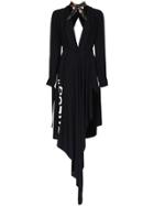 Off-white Deep V-neck Asymmetric Scarf Dress - Black