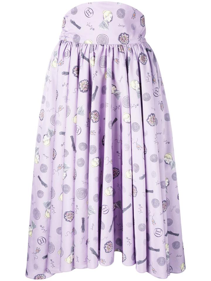 Olympia Le-tan - Mid-length Printed Skirt - Women - Polyester - 40, Pink/purple, Polyester
