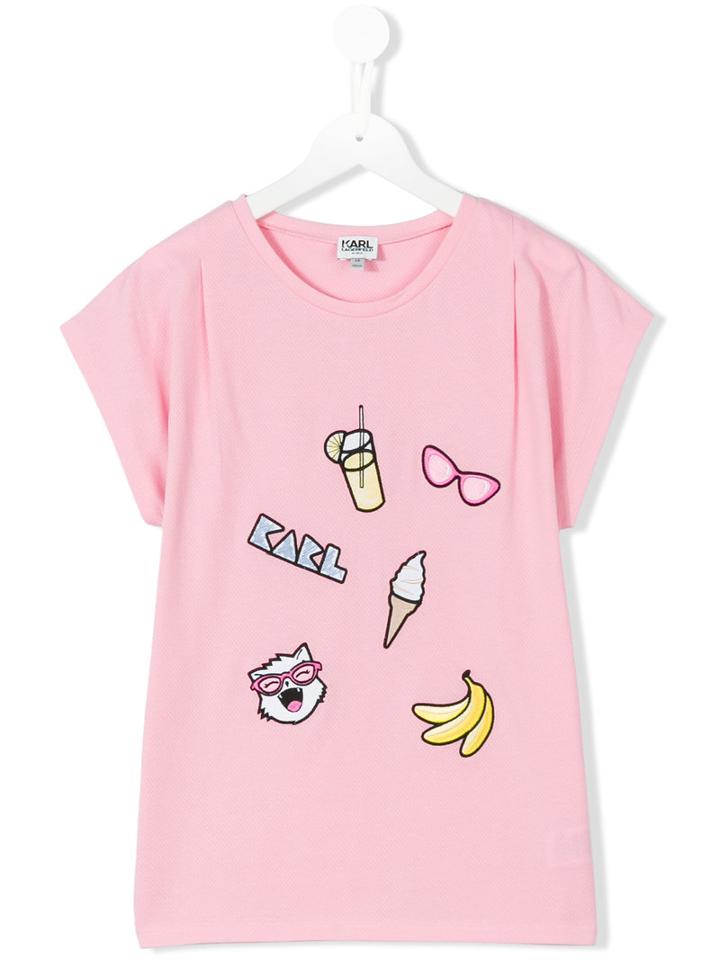 Karl Lagerfeld Kids Multi Patch T-shirt, Girl's, Size: 14 Yrs, Pink/purple