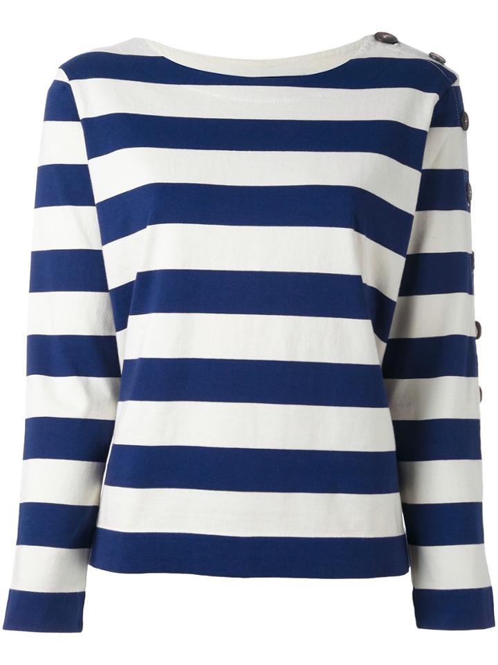 Mih Jeans Button Sleeve Breton Jumper - White
