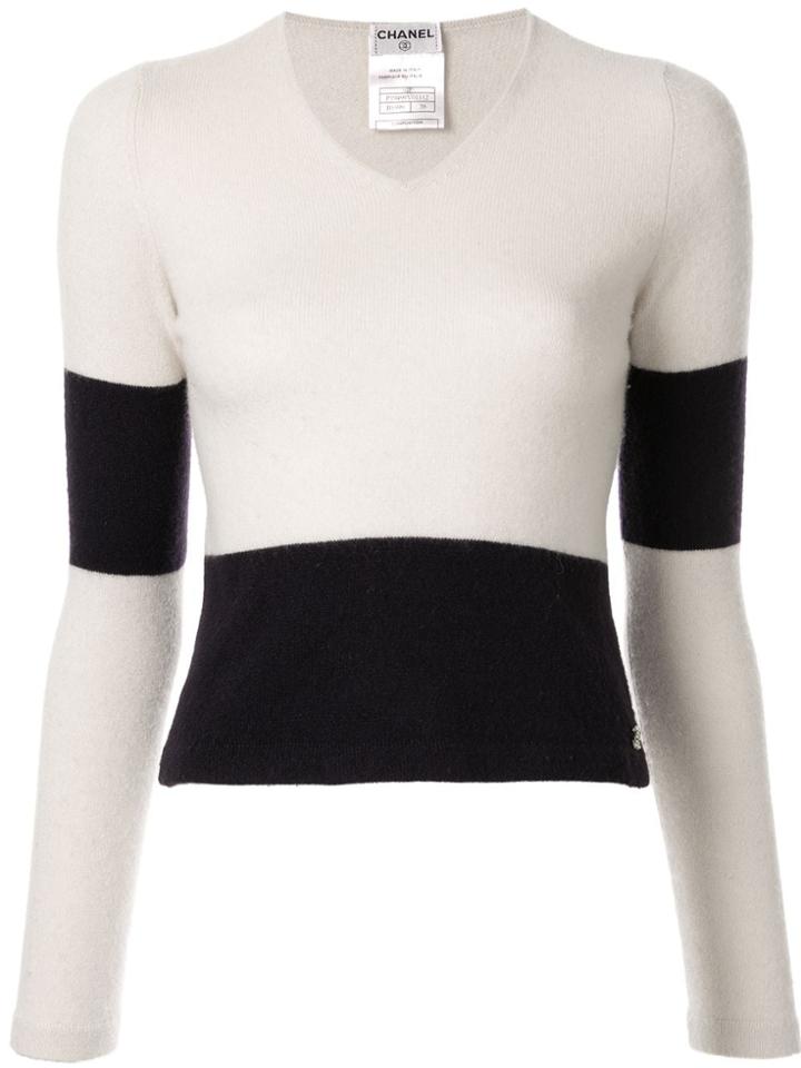 Chanel Pre-owned Panelled V-neck Jumper - Neutrals